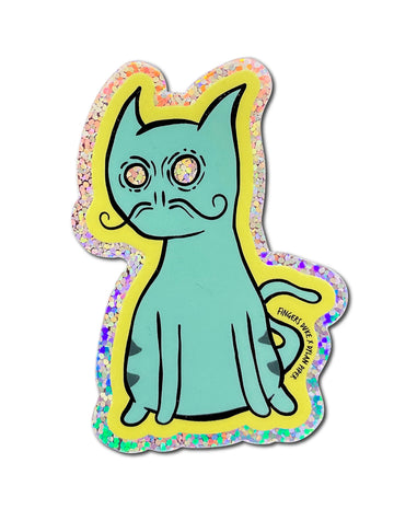Turquoise Cat・Glitter Sticker